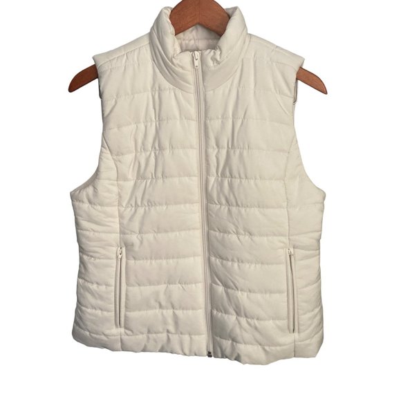Loft Outlet Women's Ivory Puffer Vest Zip Up Front Zip Pockets Size Medium - Picture 3 of 10